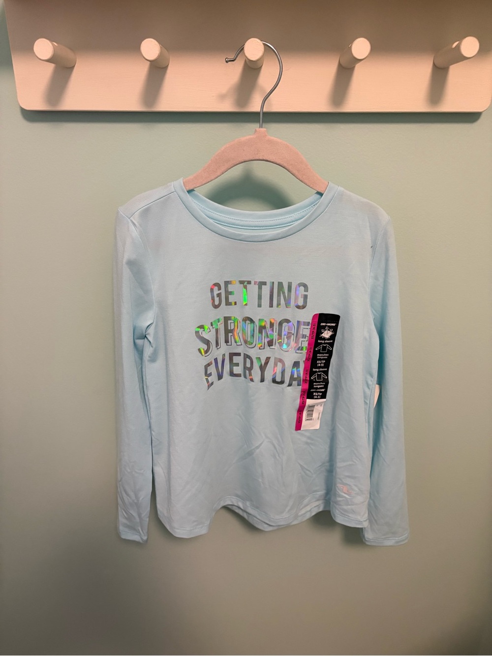 Athletic Works Long Sleeve Tee with Holographic Getting Stronger Everyday